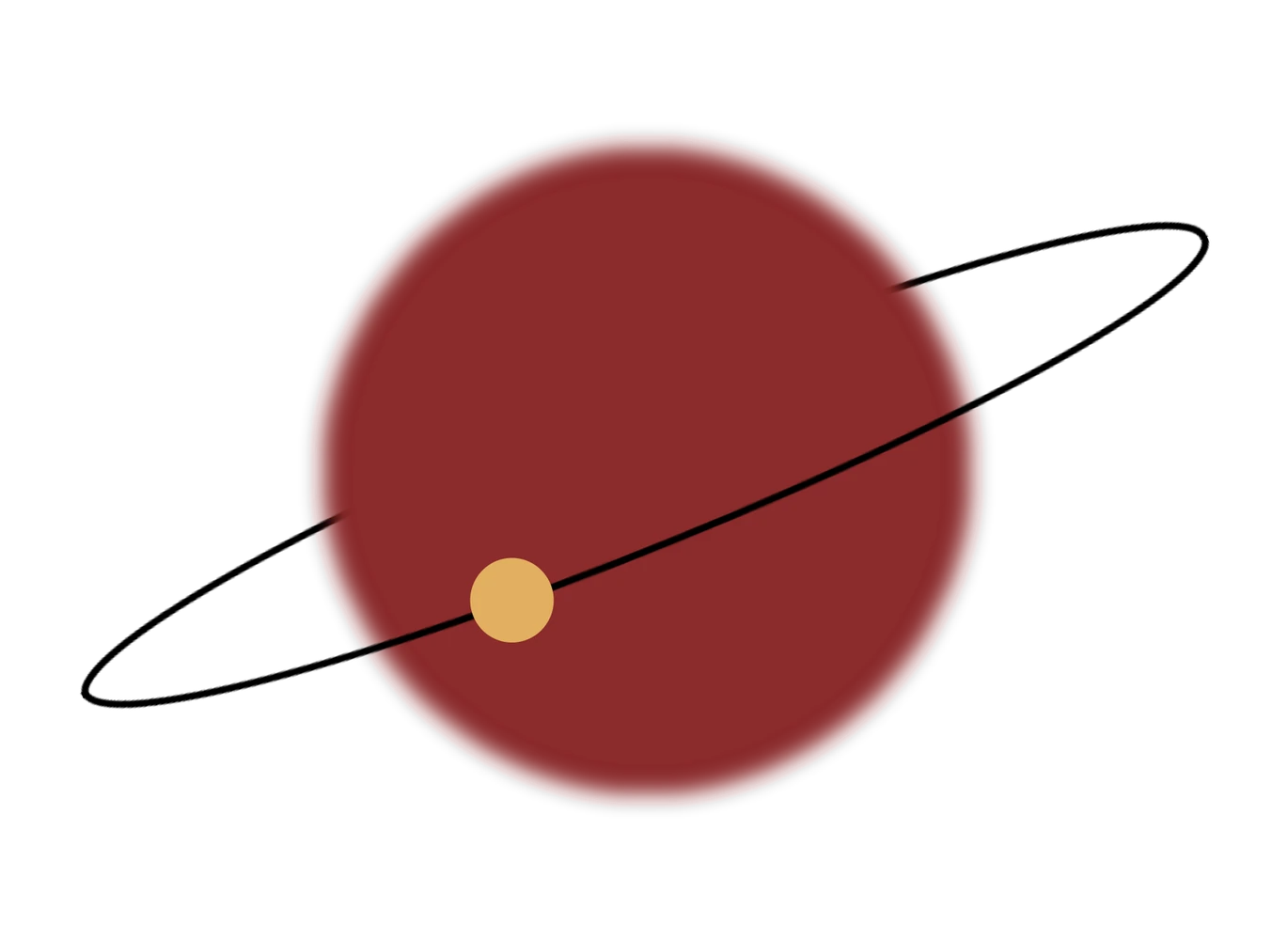 A small planet on a tilted orbit crossing in front of a large red giant star